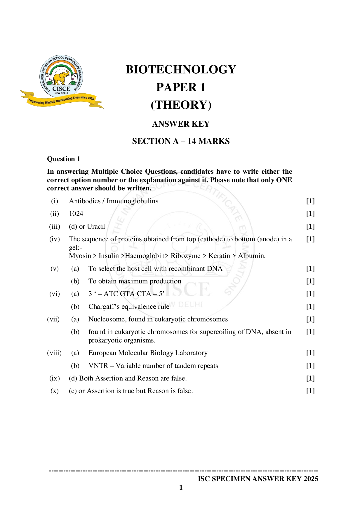 ISE Sample paper for Biotechnology